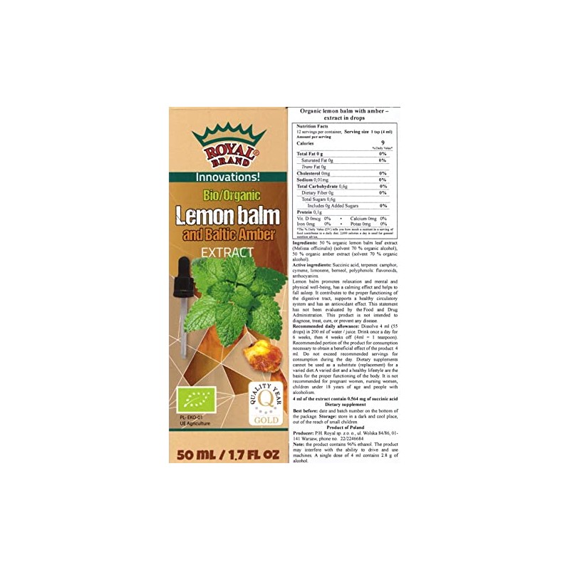 Lemon Balm + Amber Extract/Organic Lemon Balm + Organic Baltic