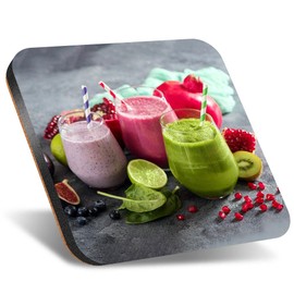 1 x Square Jumbo Size Coaster 12cm Smoothie Detox Healthy Fruit Smoothy Cork Backed MDF Glossy Tea Coffee Accessory #52062