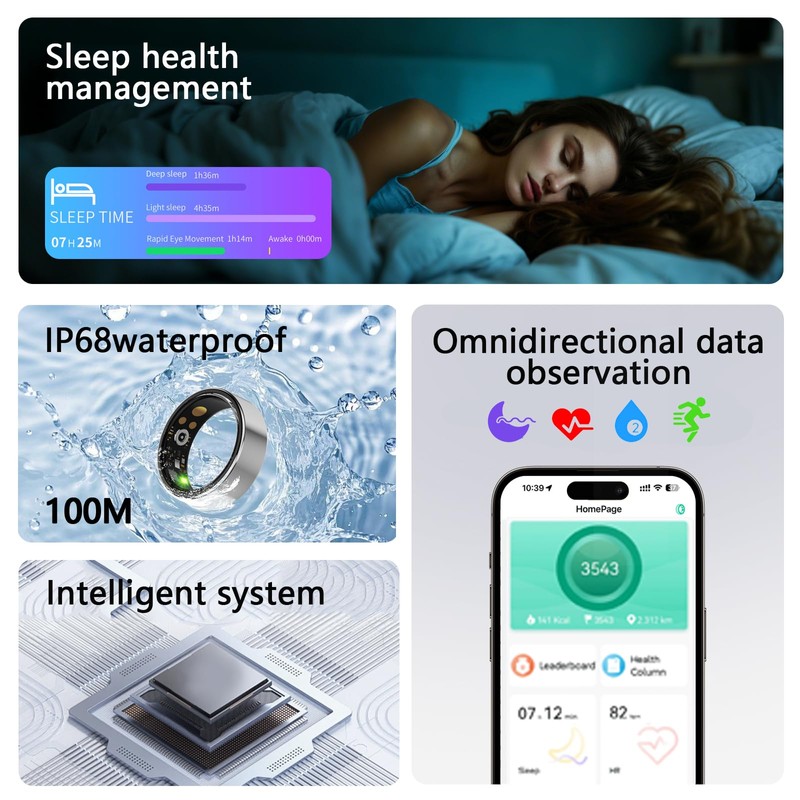 Smart Ring for Women Men,with Charging case,No App Subscription Wearable