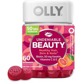 OLLY Undeniable Beauty Gummy, For Hair, Skin, Nails, Biotin, Vitamin C, Keratin, Chewable Supplement, Grapefruit, 30 Day Supply - 60 Count