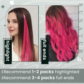 RUNATURE Remy Real Hair Clip-In Extensions Hot Pink 55 cm 5 Pieces Hair Extensions Straight 25 g 22 Inches