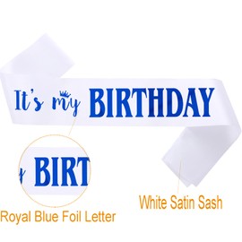 PANBINN It's My Birthday' Birthday Sash, Royal Blue Foil White Satin Birthday Sash for Women or Men Birthday Party Decorations Gifts Favors