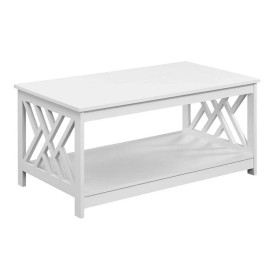 Convenience Concepts Titan Coffee Table with Shelf in White Wood Finish
