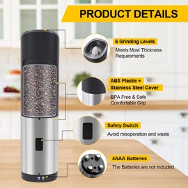 Asdmuchin Gravity Electric Salt and Pepper Grinder Set with Adjustable Coarseness, Large Capacity, Stainless Steel, Portable, Not Easily Knocked Over, Kitchen Utensils Gadgets for Dining Home Gift