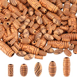 SUNNYCLUE 150Pcs Imitation Wooden Macrame Beads Wood Hair Bead Long Tube Dreadlocks Braid Oval Acrylic Large Hole Peru Loose Beads for Jewelry Making Bracelet Sweater Chain DIY Crafting Beginners