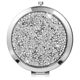 LALAFINA Rhinestone Compact Mirror Double-Sided Round Pocket Makeup Mirror for Women Purse Handbag Wallet Home Office, 2.95 Inch