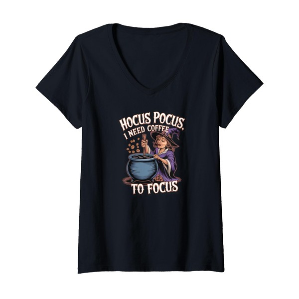 Womens Hocus Pocus I Need Coffee to Focus Funny Witch