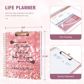 Ospelelf Undated Spiral Bound Planner Daily, Weekly and Monthly Planner, Pink Teacher Planners 12 Month 8.5 x 11