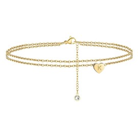 26 Initials Double Layer Anklet, Beautiful Simple Ankle Jewelry Beach Vacation Ankle Chain for Women and Girls (K)