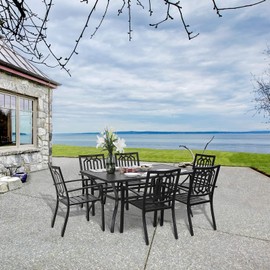 PHI VILLA 2 Pcs Metal Patio Dining Chairs, Set of 2 Black Outdoor Dining Chairs, Stackable Bistro Deck Chairs for Garden Backyard Lawn, Indoor/Outdoor Portable Chairs, Support 300 lbs