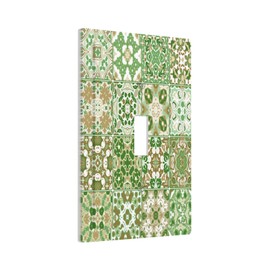 Wpshijia Light Switch Cover Plate Vintage Boho Green Talavera Moroccan Botanical 1 Gang Single Toggle Decorative Switch Plates Wall Plate Electrical Faceplate socket cover for Kitchen Livingroom Decor