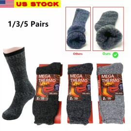 MEGA THERMO Lot 1,3, 5 Pair Men Heavy Duty Winter Warm Thermal Heated Boot Working Sox Socks - 3 Pairs