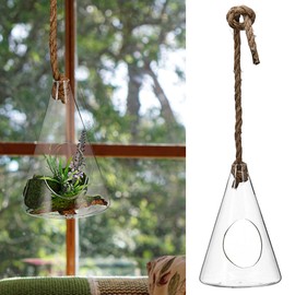Cepewa Glass Cone for Hanging │ Glass Jar 13 x 20 cm Jute String │ Decorative Cones Plant Cones Plant Glass (1 x Glass Cone)