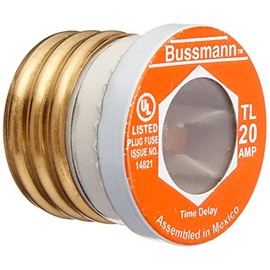 Bussmann BP/TL-20 20 Amp Time Delay, Loaded Link Edison Base Plug Fuse, 125V UL Listed Carded, 1 Blister pack of 3 fuses