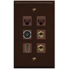 RiteAV 1 Speaker 2 Banana Binding Post Wall Plate 2 Cat6 1 x Toslink Optical and HDMI - Flat Style [Brown/Brown]