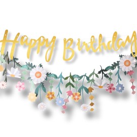 PRIMROSE LANE Birthday Decoration Garland, Daisy Flowers, Paper Garland, Flowers, Birthday, Girls, Natural, Fashionable (Gold Letter + Daisy Garland)