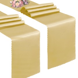 VACVELT 2 Pack Satin Table Runners 12 x 108 Inches Long, Gold Table Runners Wedding Table Runner Decorations, Bright Smooth Table Runners for Birthday Party Banquet Graduation Engagements