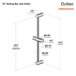 Shower Slider bar 18 Inches with Adjustable Handheld Shower Head Holder for Bathroom Shower Bar for Shower Head Stainless Steel Sliding bar with ABS Slider, (Polished Chrome)