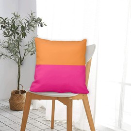 Abaysto Half Orange and Bright Pink Throw Pillow case Cover 26x26 Inches Inches