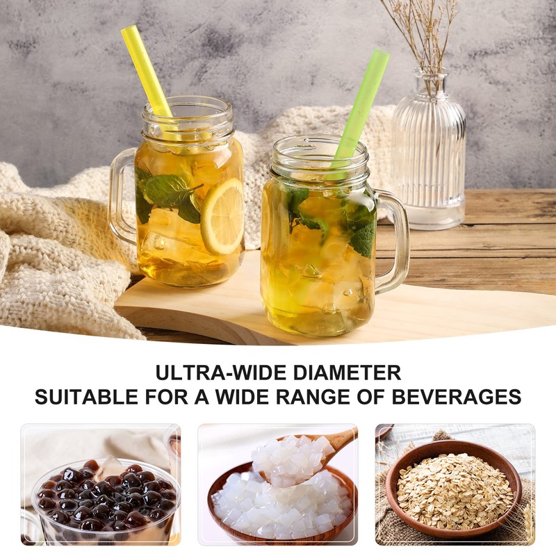Angled Tips, 12 Pcs Wide Reusable Bubble Tea Straws with
