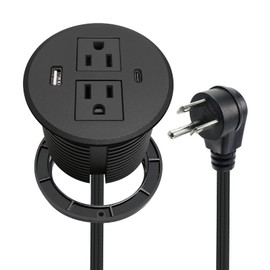 Desk Power Grommet USB C Total 30W, 3.15 Inch PD Fast Charge Desktop Power Strip 2 Outlets 2 USB Ports Recessed Flat Plug Extension Cord Mount into Countertop Shelf Cabinet End Table. (Black)