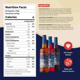 Torani Sugar Free Fruit Flavor Syrup Variety Pack - Raspberry, Strawberry, Peach, 3-Count, 1.83-Pound Bottles