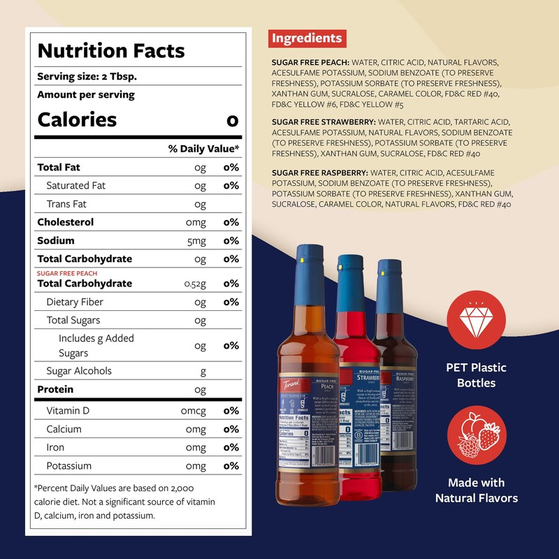 Torani Sugar Free Fruit Flavor Syrup Variety Pack - Raspberry,