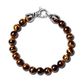 GAVU Men's Triple Amulet Tiger Eye Lava Stone Power Stone Bracelet, Stone Stainless Steel, tiger-eye