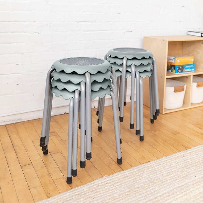 ECR4Kids Daisy Stackable Stool Set, Flexible Seating, Light Grey, 8-Piece