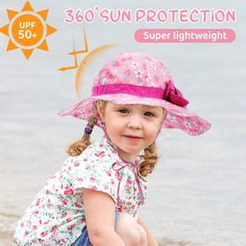 Baby Sun Hat for Toddler Boys & Girls, UPF 50+, Adjustable Wide Brim Bucket Hats, Summer Beach Caps, Ideal for Ages 1-7 Years A Pink 2-4 Years
