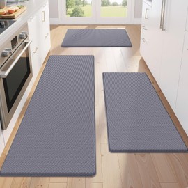 KitchenClouds Kitchen Mats for Floor,3PCS Kitchen Rugs,Non Slip Anti Fatigue Mats for Kitchen Floor,Waterproof Kitchen Sink Mat,Cushioned Standing and Comfort Mats for Office,Grey