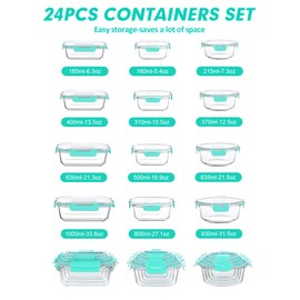 VERONES 24 Pieces Glass Food Storage Containers Set, Airtight Glass Lunch Containers, Glass Meal Prep Containers with Lids,Exclusive of BPA, for Microwave, Oven, Freezer & Dishwasher Friendly,Green