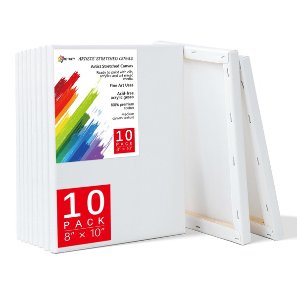 8x10 Inch Stretched Canvas, 10 Pack 100% Cotton Professional Blank