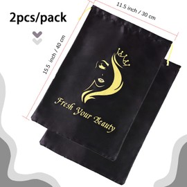 2 bolsas de satén para múltiples pelucas, bolsas suaves y sedosas con cordón de embalaje para pelucas, paquetes, extensiones de pelo, herramientas, bolsas de regalo de negocios (negro)