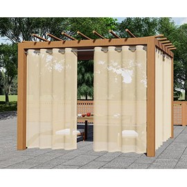 ABCCANOPY Outdoor Patio Sheer Curtains, Breathable Voile Drapes with Grommets for Gazebo, Porch, Pergola, Cabana, Beige, 1 Piece, W54 x L84 Inch