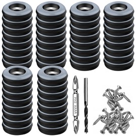 TXErfolg Teflon Gliders for Screwing 48 Pieces Floor Gliders Diameter 22 mm (Round, Black) Furniture Gliders with 48 Stainless Steel Screws and 2 Drill Furniture Gliders Set Effective Protection of
