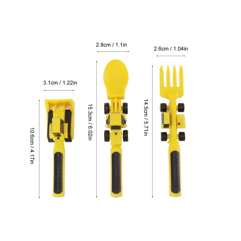 Construction Themed Utensils, Excavator Fork Spoon, Eating Set with Pusher,