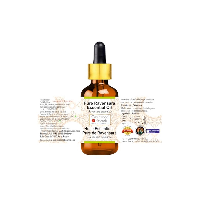 Greenwood Essential Pure Ravensara Essential Oil (Ravensara aromatica) with Glass