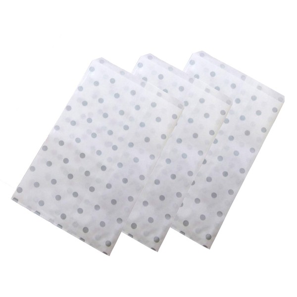 N'icePackaging 100 Qty 8.5" x 11" Decorative Flat Paper Gift Bags - Silver Polka-Dot on White Bags - for Sales/Treats/Parties Cookies/Gifts
