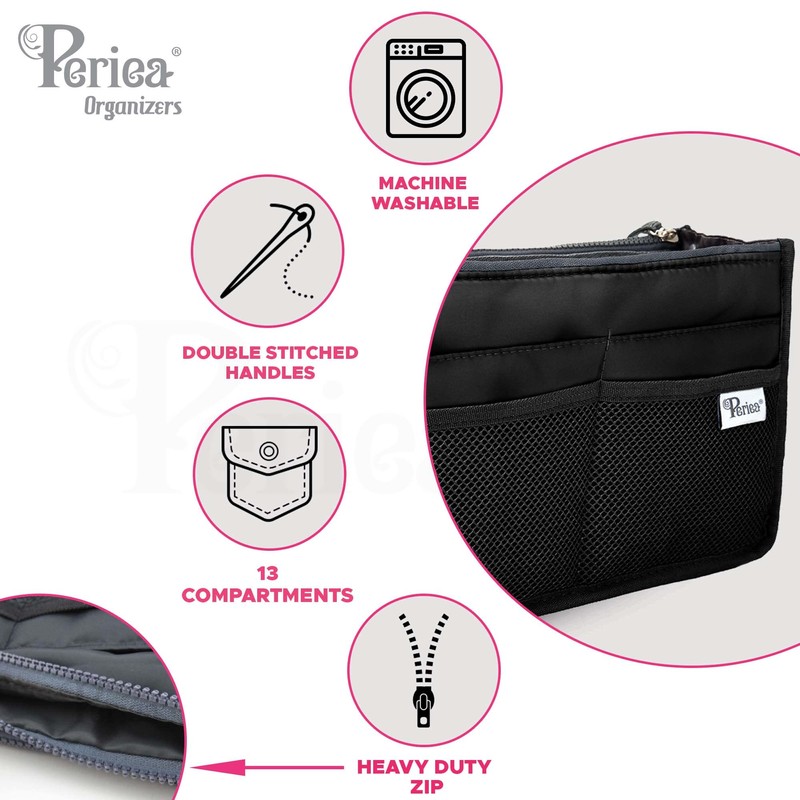 Periea Chelsy Handbag Organiser Insert (Khaki, Medium)