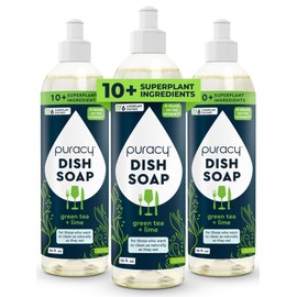 Puracy Puracy Natural Dish Soap - Skin-Softening Plant-Based Dishwashing Soap, Non-Toxic Dish Soap, Organic Liquid Dishwashing Detergent Soap (Green Tea & Lime, 16 fl oz, 3 Pack)