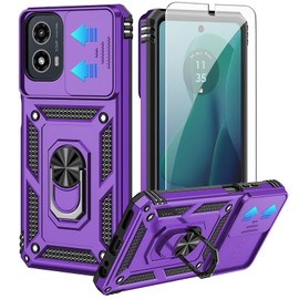 KEYUJIE for Moto G 5G 2024 Case,with HD Screen Protector,[Slide Camera Cover],Military Grade Rugged Drop Protective Case with Magnetic Shockproof Kickstand for Moto G 5G 2024 (Purple)