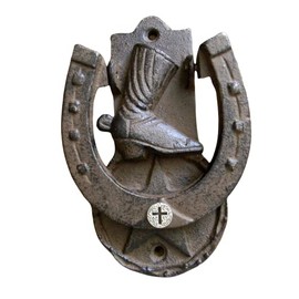 Cross Horseshoe Cast Iron Door Knocker, Lucky Star Unique Housewarming Gift, Rustic Home