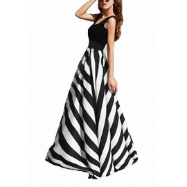 Afibi Women Chiffon Mopping Floor Length Big Hem Solid Beach High-Waist Maxi Skirt (Large, Black)