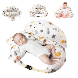Breastfeeding Nursing Pillow, 3 in 1 Multifunctional Breastfeeding Baby Feeding Pillow with Adjustable Waist Belt &Safety Rail&Removable Pillow, 100% Cotton Detachable Pillowcase Pregnancy Gift