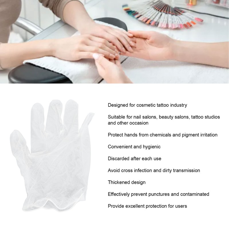 100Pcs Disposable PVC Gloves Transparent Thicken Nail Beauty Protective for
