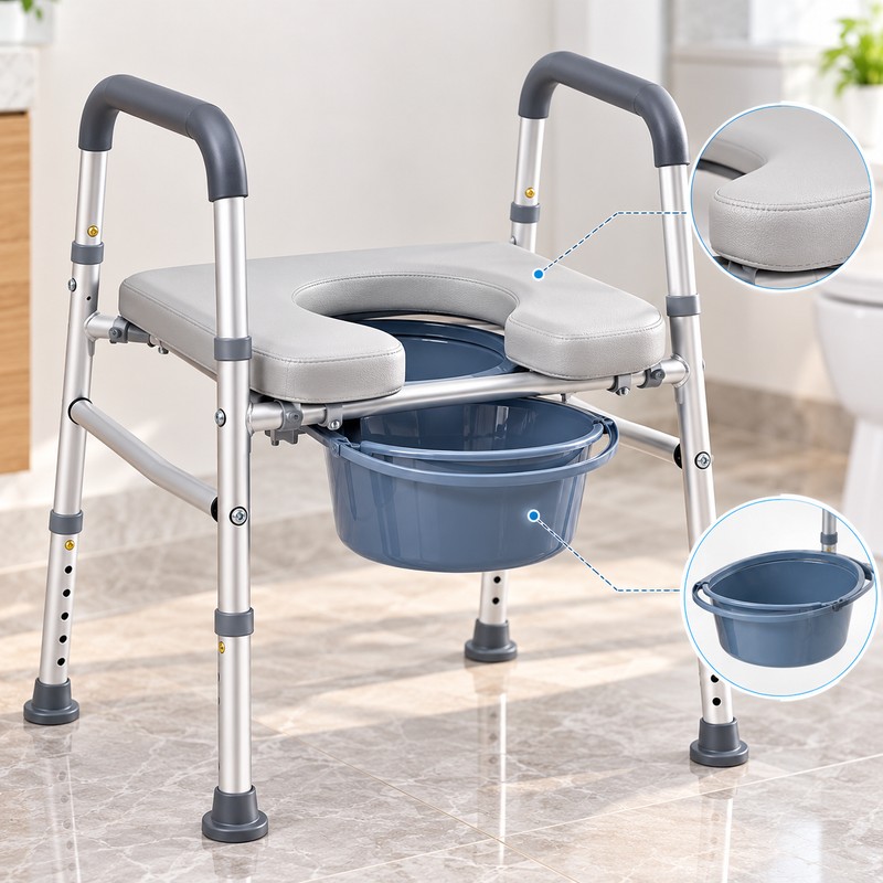 Adjustable Toilet Safety Rail for Bathroom Support – Freestanding Padded
