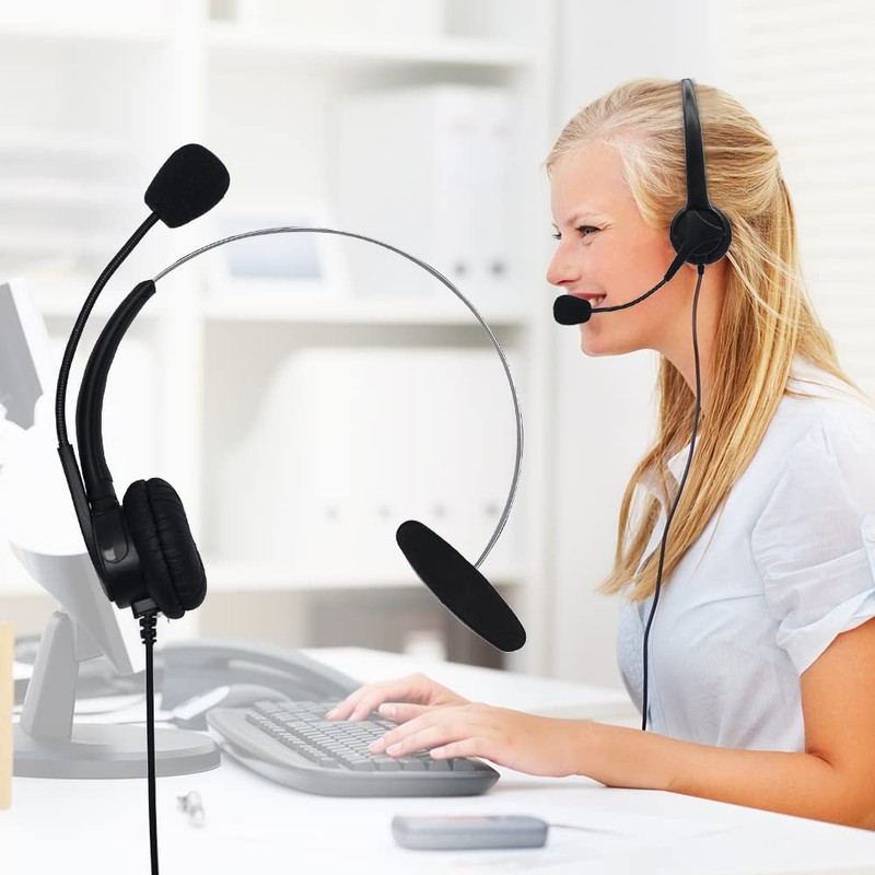 BE-TOOL Cuffie telefoniche con microfono, cuffie fisse con jack RJ11,