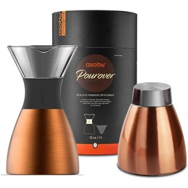 Asobu Insulated Pour Over Coffee Maker (32 oz.) Double-Wall Vacuum, Stainless-Steel Filter and Take on the Go Carafe (Copper)