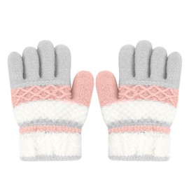 ALLY-MAGIC Kids Gloves, Knit Gloves for Winter, Stretchy Kids Mittens, Full Finger Gloves for Kids, Fluffy Warm Kids Knit Gloves for Boys and Girls Y9TWETZHST (Grey&Pink)